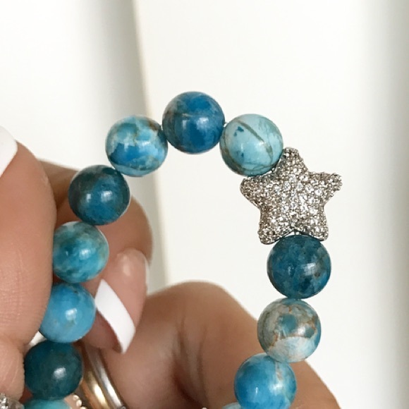 Boho blue hemimorphite gems cz star bracelet - Picture 5 of 8